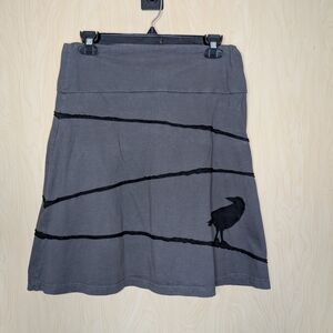 Indie Chic Gray A-Line Skirt with Black And Raven Detailing